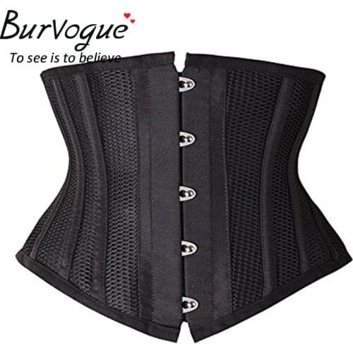 Burvogue Women Underbust Corsets and Bustiers Waist Cincher Corset Slimming Corsets Breathable Mesh Satin Waist Trainer Corsets