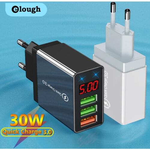Elough USB Fast Charger QC3.0 Mobile Phone Quick Charge LED EU US USB Wall Universal Charging Chargers For iPhone Xiaomi Huawei