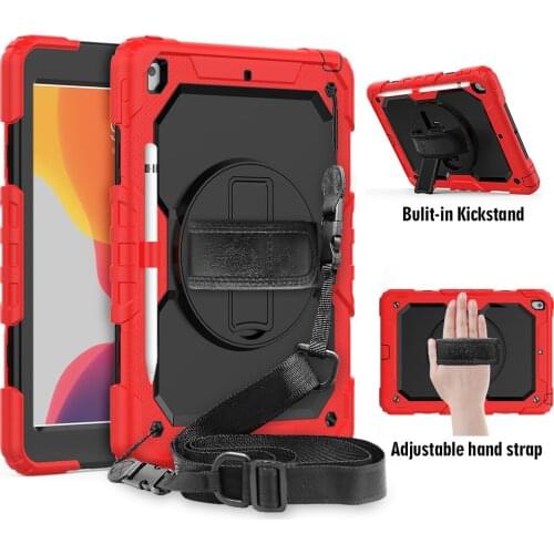 For ipad 7th 8th Generation 10 2 2020 Case 360 Rotation Hand strap&Kickstand Shockproof Silicone Table Cover for ipad cases 10.2