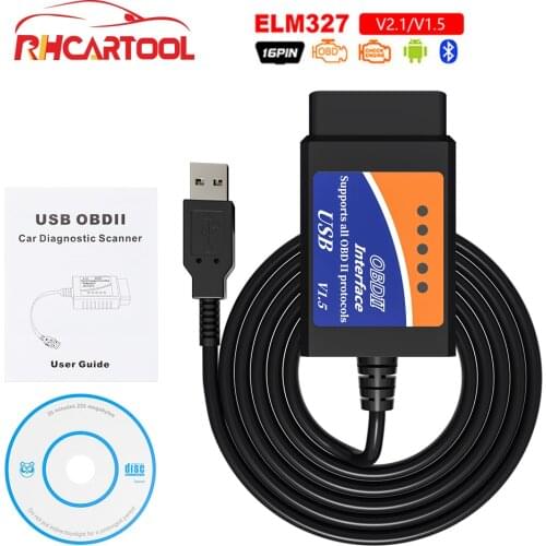 OBD2 ELM327 USB Bluetooth V1.5 Car Diagnostic USB Cable Interface Support All OBD2 Protocols For Windows ELM 327 USB OBD Scanner