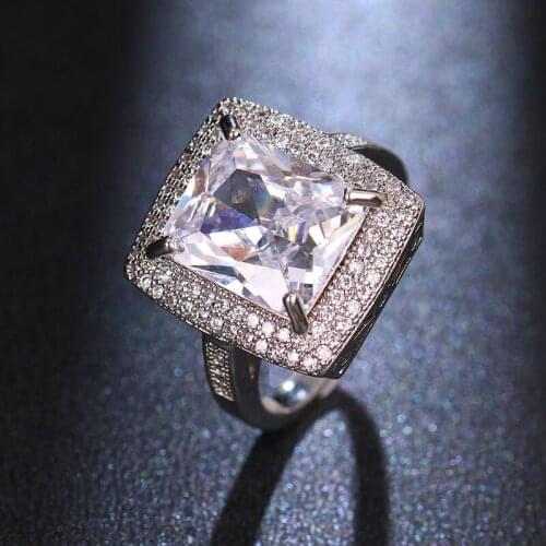 Ekopdee Vintage Classic Square Cubic Zirconia Finger Rings For Women Big Crystal Zircon Engagement Ring Female Bridal Jewelry