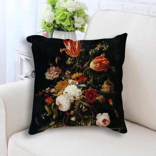 Waterproof Cushion Cover Vintage Flower Pillow Cover Oil Painting Throw Pillows For Living Room Funda Cojin 45*45 Home Decor