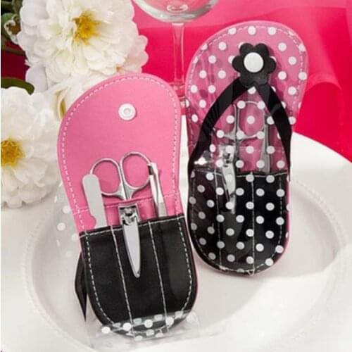 Brand New 200pcs Wedding favors gifts Flower Flip-Flop Manicure Set white dot slipper shape nail care set