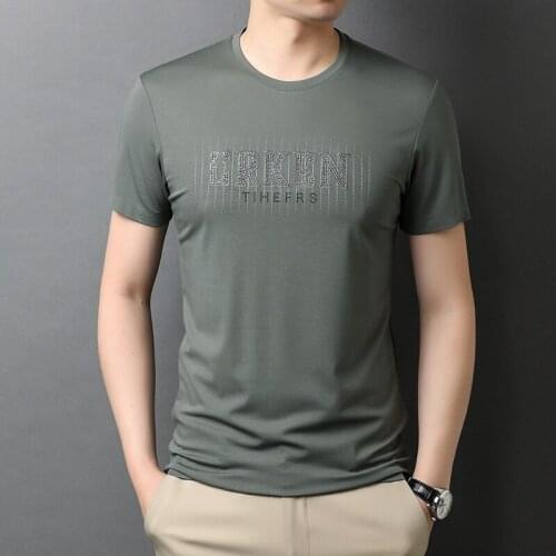 Brand High Quality Letter Embroidery Tshirt Men Short Sleeve Summer Top Mens T-Shirt Cotton Solid Color Round Neck XXXXL Black