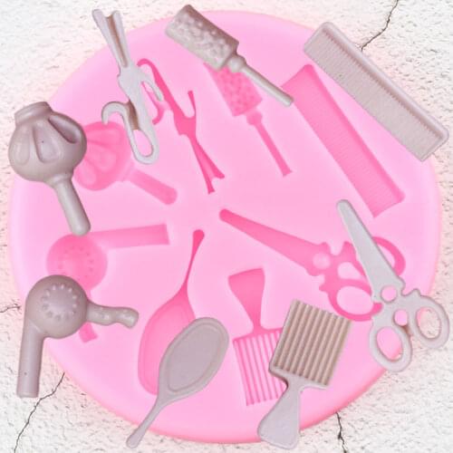 Makeup Tools Shape Fondant Silicone Molds Comb Mirror Scissor Cupcake Topper DIY Cake Decorating Tools Candy Chocolate Moulds