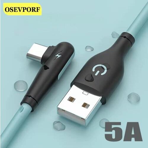 5A Elbow Cable USB C Fast Charging Data Wire For Samsung S21 S20 Typec Cabo USBC Liquid Silicone Cord For Oneplus 8T 9Pro Huawei