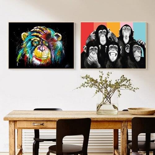 Graffiti Cute Monkey Canvas Painting Colorful Printed Poster and Prints Painting Wall Pictures For Living Room Home Decorations