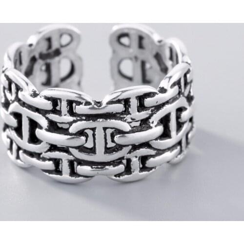 Kinitial Fashion Chain Rings Jewelry Female Punk Mix And Match Personality Link Chain Retro Ring for women Party Finger Bijoux