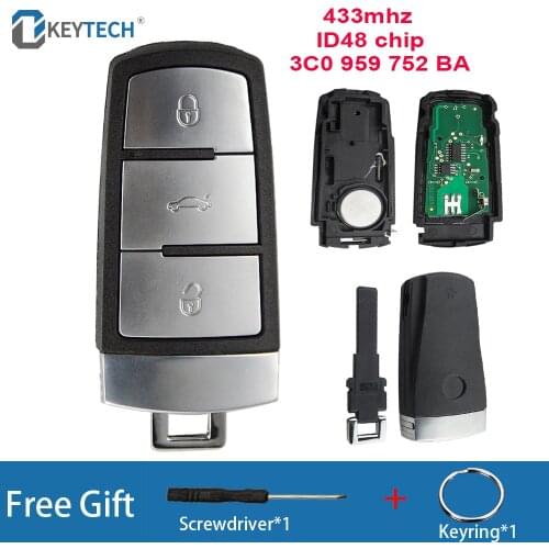 OkeyTech 3 Buttons 433MHz ID48 Chip Keyless Uncut Smart Car Remote Control Key For VW Passat B6 3C B7 Magotan CC 3C0959752BA