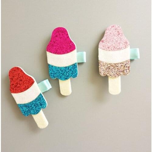 20pc/lot Glitter Summer Ice Cream Hair Clip Glitter Pink Ice-lolly Barrette Dessert Frozen Sucker Grips Ice-sucker Food Hairpin