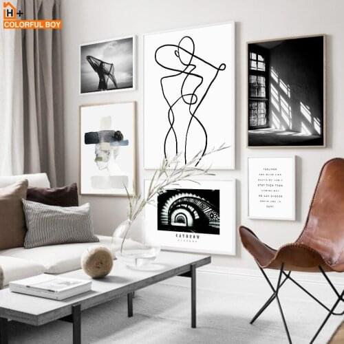 Body Line Girl Window Black White Quotes Wall Art Canvas Painting Nordic Posters And Prints Wall Pictures For Living Room Decor