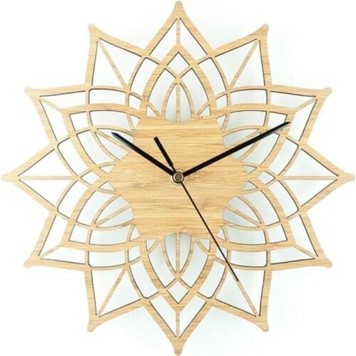 Natural Wood Lotus Wooden Wall Clock Bamboo Wall Hanging Watch Quartz Mute Clocks Modern Design reloj de pared moderno reloj