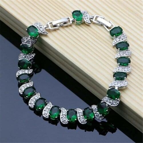 Fashion Natural Green Emerald Zircon Silver Bracelet Jewelry Charm For Women