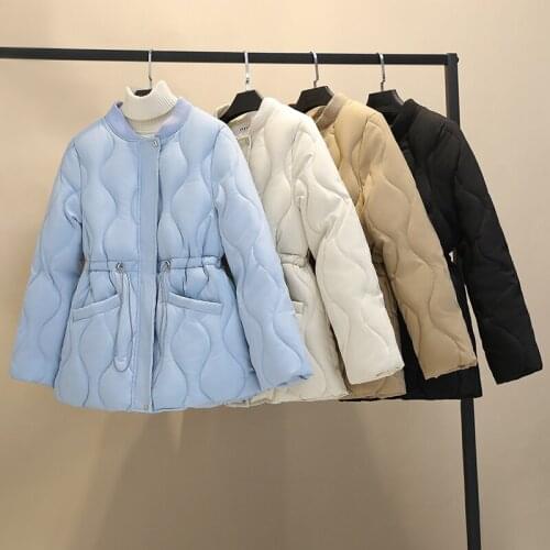 2021 New Winter Warm Cotton Jacket Coat Women Vintage Outwear Female Solid Overcoats Drawstring Waist Parkas Baseball Uniform