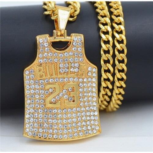 European and American Necklace creative pop hip hop hiphop alloy Rhinestone Jewelry No.23 ball shirt Pendant