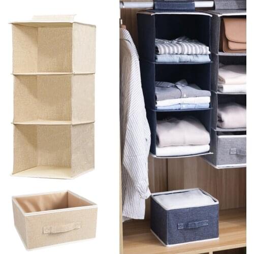Organizador Armario Portable Hanging Organizer Clothes Storage Box Bag Cotton Linen Washable Folding 3 Layer Folding Drawer Type