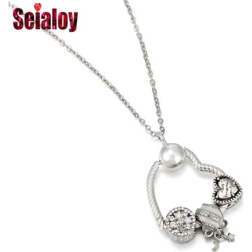 Seialoy Fashion Silver Color Star Moon Charm Pendant Necklace For Women Men Heart Necklace Couples Girlfriend Jewelry Gift