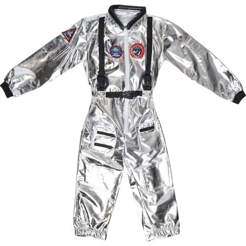 Silver Spaceman Jumpsuit Boys Astronaut Costume For Kids Halloween Cosplay Children Pilot Carnival Party Fancy Dress