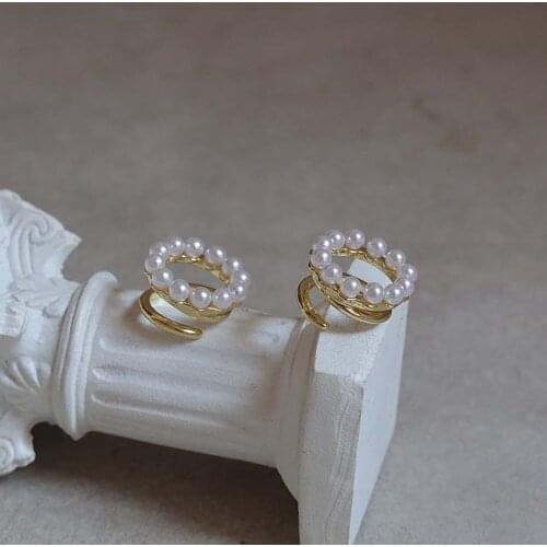 POPACC Pearl Clip Earrings Simple Retro Temperament Wild Round Ear Bone Clip Korean Women Fashion Jewelry Accessories