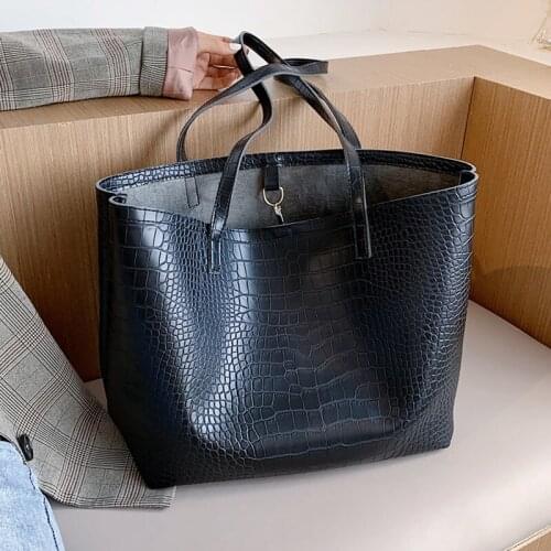 2 Sets Alligator Pattern Tote Bags for Women Brand Stone Pattern Handbag Soft Leather Shoulder Bag Female Retro Big Shopper Bag