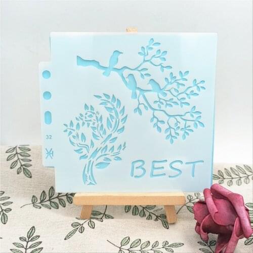 Bird branches 13*14cm scrapbook stencils spray plastic mold shield DIY cake hollow Embellishment printing lace ruler child toys
