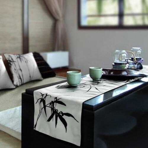 Chinese Traditional Zen Handmade Table Runner Home Decor Japanese Tea Ceremony Table Runner Ink Bamboo Coffee Table Flag LA887