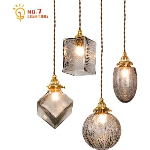 Japanese Luxury Retro Vintage Brass Glass Pendant Lights Restaurant Dining Room Kitchen Light Fixtures Bedroom Bedside Bar Cafe