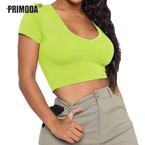 Harajuku 2021 Spring Short Sleeve Tees Crop Tops Neon Summer Cute Women White Black T Shirts Sexy Casual TShirts Female PR1320G