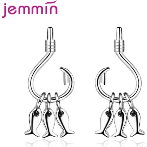 Women 925 Sterling Silver Animal Fish Design Metal Cubic Zircon Stud Earrings Korean Concise Cute Ear Jewelry Easy Wear Brinco