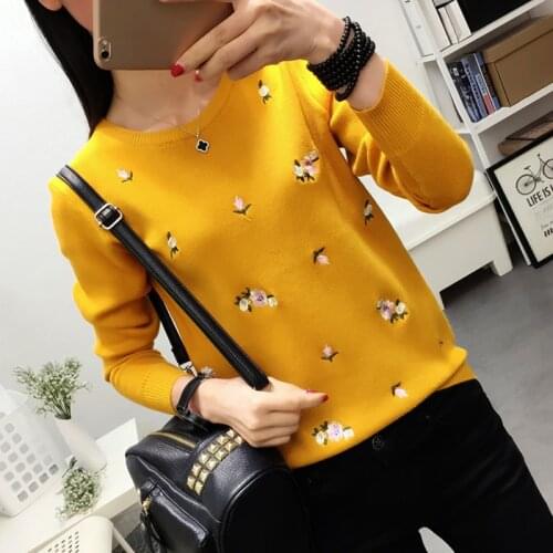 Plus size Embroidered knitting Pullover Sweater Women Loose Short Shirt 2020 New Spring autumn Thick Sweaters Female Tops
