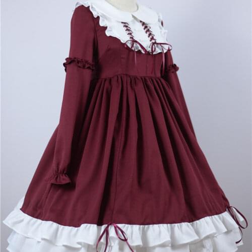 Anime Loli Cosplay Big Swing Dress Goth Lolita Clothes Women Patchwork Mini Dress Victorian Burgundy Green Pink Costume Kawaii
