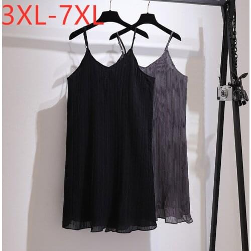 New 2021 Ladies Summer Plus Size Slip Dress For Women Large Sleeveless Black Camisole V-neck Mini Dress 3XL 4XL 5XL 6XL 7XL