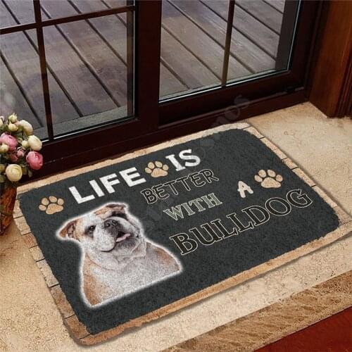 Life Is Better With Bulldog Custom Doormat 3D Printed Doormat Non Slip Door Floor Mats Decor Porch Doormat