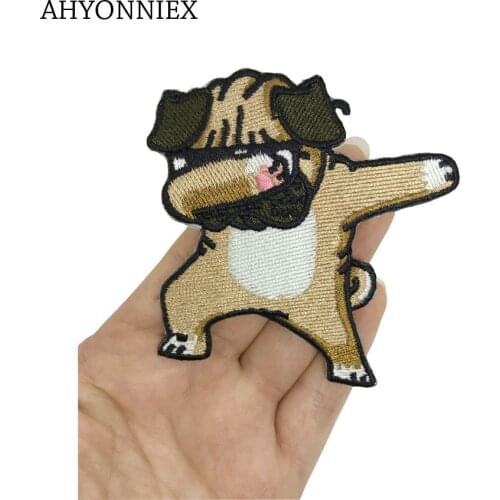 1 Piece Pug Dog Patches for Clothing Iron on Embroidered Sewing Applique Cute Sew On Fabric Badge DIY Apparel Accessories