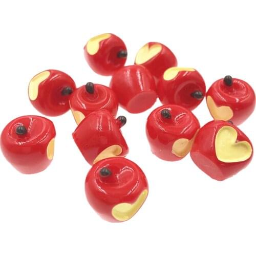 10Pcs Kawaii Flat Back Resin Cabochon Miniature Red Apple Heart DIY Embellishments Accessories Cabochons Flatback Scrapbooking