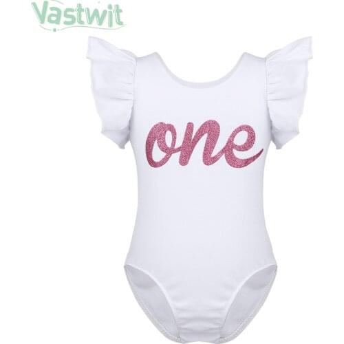2021 Baby Summer Clothes First 1st Birthday Newborn Girl Flutter Sleeve Romper Casual Infant Birthday Clothes Outfits