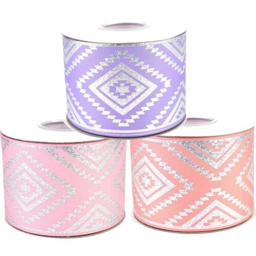 50yards 75mm Hologram Silver Foil Aztec Grosgrain Ribbon Ethnic Style For DIY Accessories Welcome Custom designs