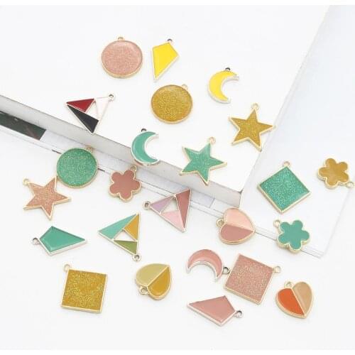 6pcs Trendy Alloy Round Heart Triangle Geometry Enamel Charms DIY Pendant Handmade Jewelry For Earring Necklace Bracelet