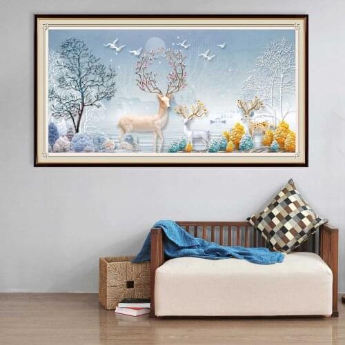 Winter Landscape Diamond Painting Deer Animal Full Round Square Drill DIY 5D Embroidery Mosaic Needlework Handmade Decor Gift