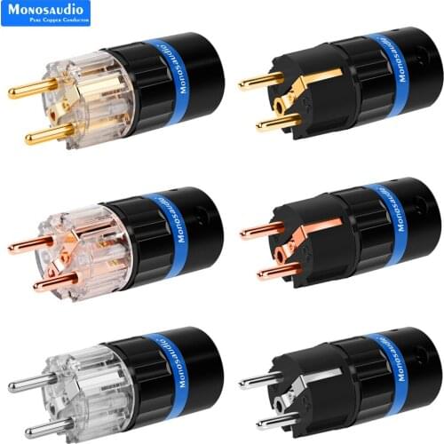 Monosaudio EU Mains AC Power Plug Schuko HiFi Audio Power Cable Connectors Pure Copper Silver Gold Rhodium Plated E104/105 1PC