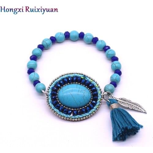 Bracelet Jewelry Bohemian Natural Stone Crystal Fringe Leaf Bracelets & Bangles Retro Party Ladies Bracelet Jewelry Gifts