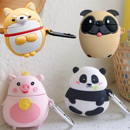 For Apple AirPods Pug Corgi Puppy Dog Case 3D Cute Cartoon Fat Crown Money Pig Panda Wireless Earphone Cover for Airpods 2 Shell