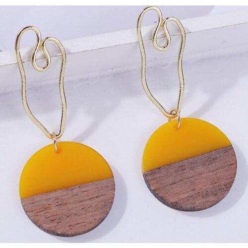 Wooden Drop Earrings For Women Boho Round Square Geometric Bohemian Fashion Vintage Wood Beaded Dangle Earring Jewelry