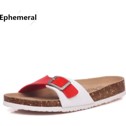 Ephemeral Buckle Slippers For Ladies And Man Flat Flip Flops Cute Summer Beach Shoes Clock Footwear Plus Size 44 35 45 Massage