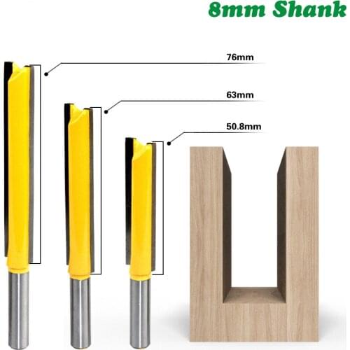 1PC 8mm Shank extended Carpenter Milling Cutter Straight Woodworking Router Bit Set Trimming machine Cuttermm Cutting Diameter
