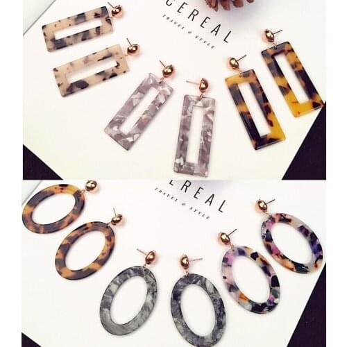 Personality Za Jewelry Colorful Geometric Earring Big Rectangle Oval Acrylic Acetate Hanging Dangle Tortoiseshell Earrings