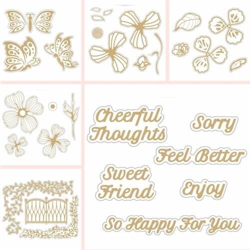 Pretty Flowers Petals Leaves Garden Vine Gate So Happy For You Words Hot Foil Plates With Dies For Craft Paper Cards Making 2020