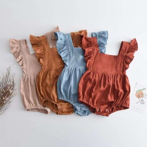 Menoea Newborn Baby Girls Rompers Bebe One-Pieces Summer Cotton Newborn Kids Flying Sleeve Backcross Baby Clothes Cute Playsuit