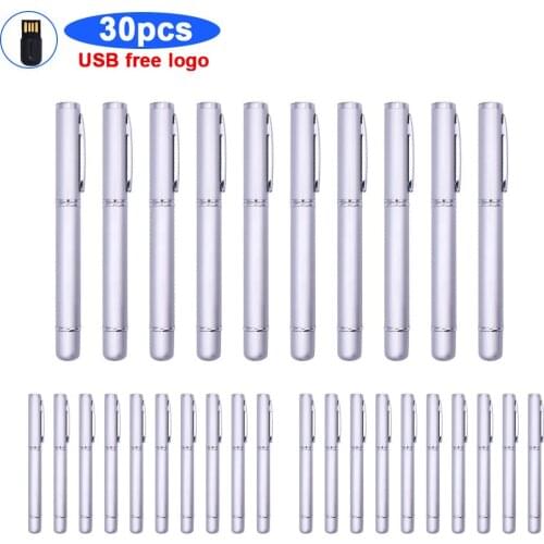 Metal 30pcs free logo pendrive 8gb 32GB 16GB USB2.0 flash drive 128GB 64GB USB Ballpoint pen memory Stick pen drive flash u disk