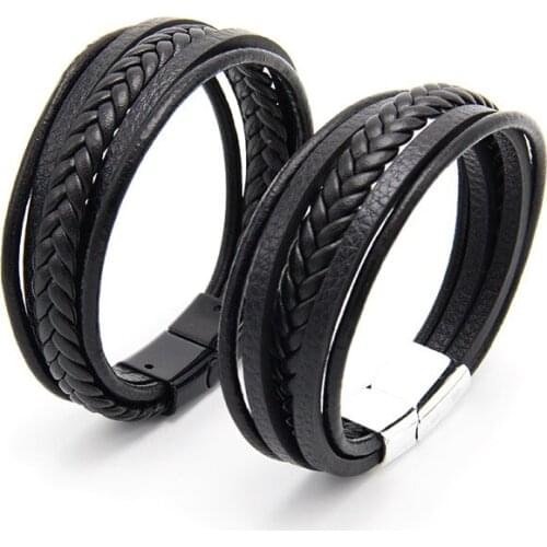 Hand woven multilayer mens bracelet creative retro style simple Bracelet leather retro mens gift magnetic buckle can be opened